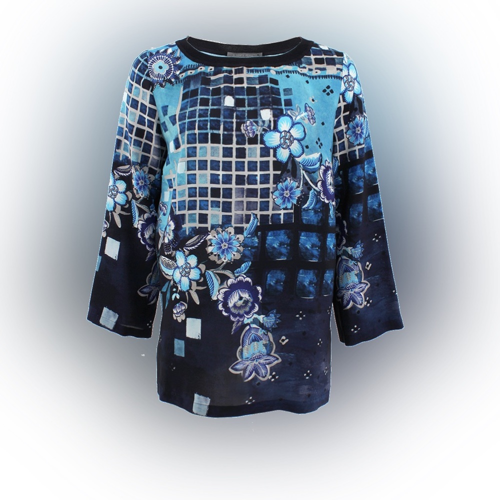ALBERTA FERRETTI Blue Shades Bateau Neck Tunic Top Size Medium